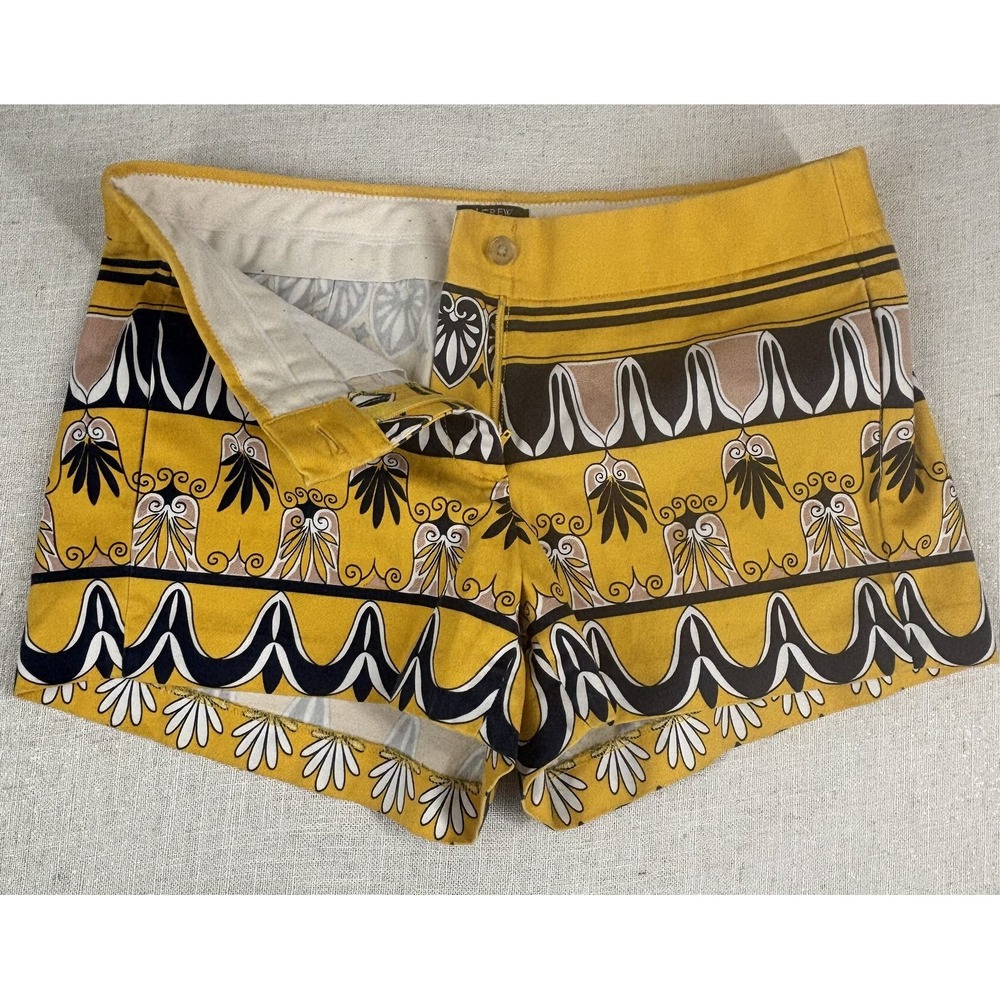 J‎ Crew Shorts Womens 4 Yellow City Fit Stretch Floral Pattern Mod Summer Preppy